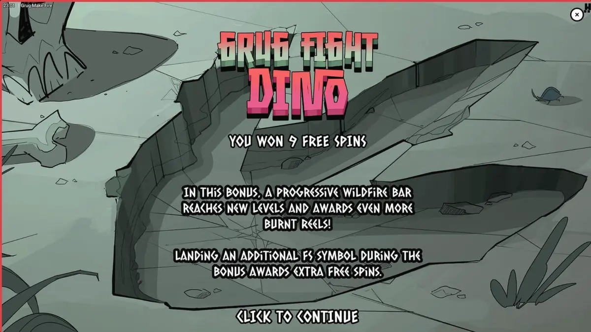 Grug Make Fire slot game interface featuring prehistoric caveman theme