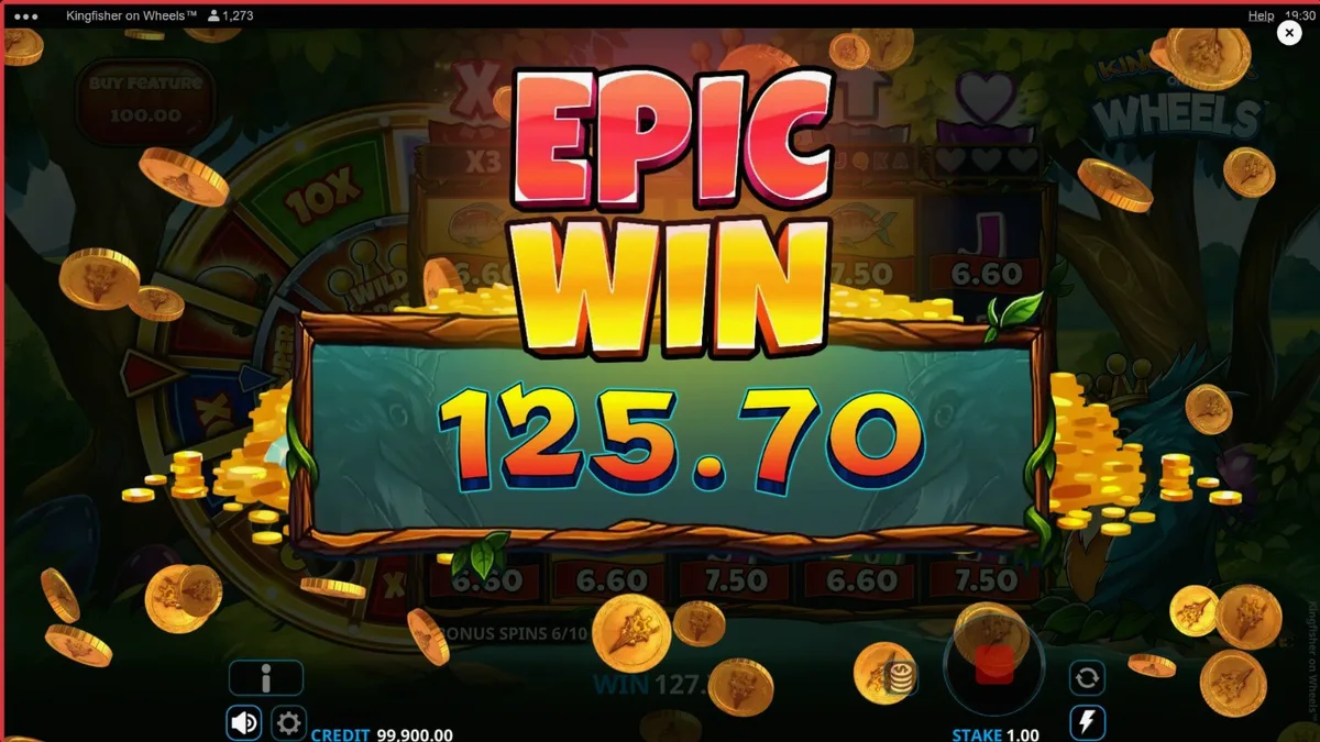 Kingfisher on Wheels slot game interface on a mobile device screen